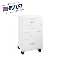 Handy white wooden cart: Equipped with four drawers and four wheels for greater mobility - OUTLET