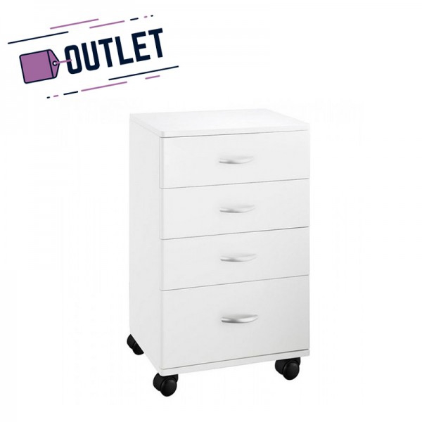 Handy white wooden cart: Equipped with four drawers and four wheels for greater mobility - OUTLET