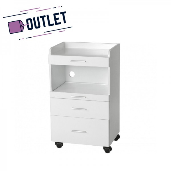 Aux white wooden cart: Equipped with three drawers and central space to house instrumentation - OUTLET