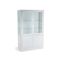White four-door cabinet with two tempered glass shelves