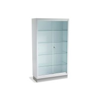 White sliding display case with stainless steel base (tempered glass)