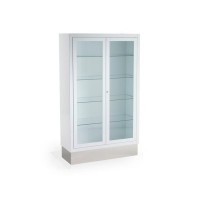 Standing display cabinet with two white doors and stainless steel plinth (Tempered glass)