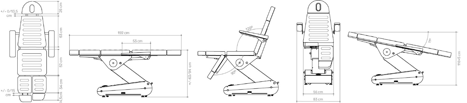 Swop P3 Podo Podiatry Chair: Measurements