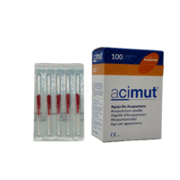 Silicone-coated steel acupuncture needles with plastic handle and guide - 100 units (Azimuth)