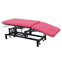 Kinefis Quality Two-Section Hydraulic Treatment Table (Fuchsia): With retractable wheels, reclining backrest with gas piston, highly stable black frame - DISPLAY