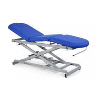 Electric examination stretcher: three bodies with central fold, straight rise without lateral movement, with roll holder and facial cap (two models available)