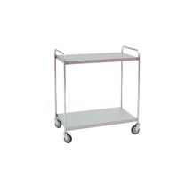 Hospital material distribution trolley: made of stainless steel with two shelves and swivel wheels (95 x 55 x 95 cm)