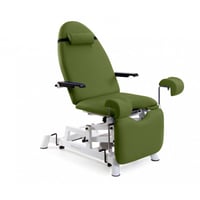Electric gynecological examination chair: three bodies, with two motors for height and back adjustment, gynecological leg supports, cervical cushion and compensated Trendelenburg