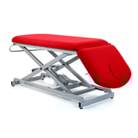 Electric examination stretcher: two bodies, with negative reclining backrest and straight rise without lateral movement, with roll holder and facial cap (two models available)