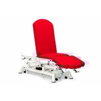 Electric osteopathy table: five sections with negative reclining backrest, adjustable armrests, roll holder, face plug and retractable wheels (two models available)