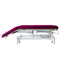 Kinefis Quality Colors two-body electric stretcher: With retractable wheels, reclining backrest by gas piston, highly stable structure, facial hole and an unbeatable quality-price ratio.