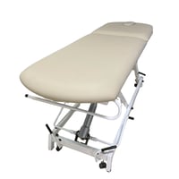 Kinefis Opportunity hydraulic treatment table: two-part structure, height adjustment, adjustable backrest and color 1049 LEINEN (62x90) - DISPLAY