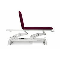 Electric examination stretcher: two bodies, with two motors for height and backrest adjustment, roll holder, facial cap and retractable wheels