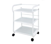 Help white metal trolley: Equipped with three large translucent glass shelves