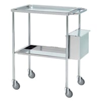 Chrome-plated steel dressing trolley with 1 top tray, bottom smooth board and waste bin. (60X40X80)