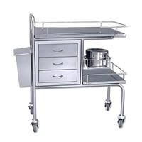 Mixed treatment trolley made of chromed steel, painted drawer unit, shelves and waste bin made of stainless steel (80X45X80)