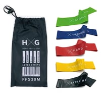 Kit of 5 latex elastic bands with 5 levels of resistance