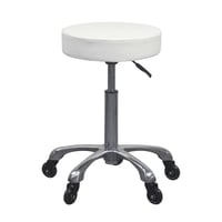 Silent Fast stool without backrest and height adjustable by gas piston: Flat and circular seat, chrome base with five silent wheels (Beige and White)