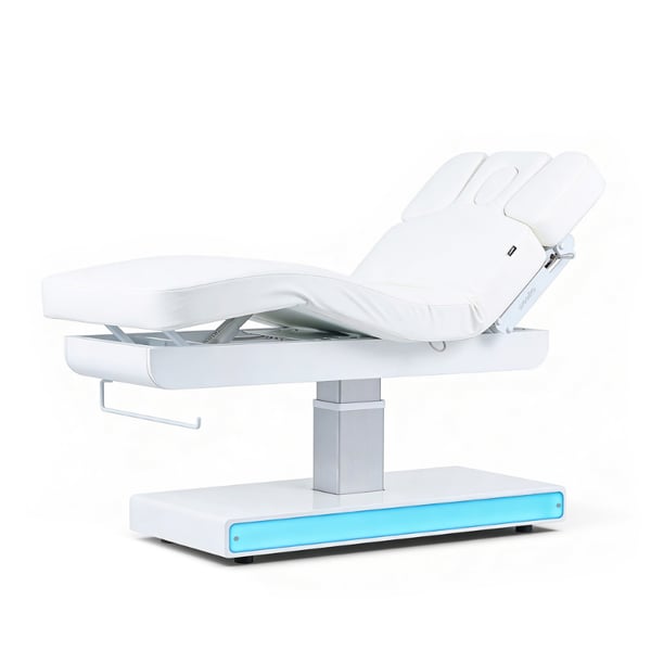 Nush+ electric massage table: three motors, RGB LED, SuperSoft mattress and white PU upholstery