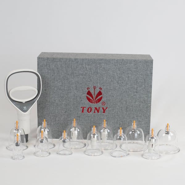 TONY (Left Bald) 12-Unit Vacuum Cupping Set for Cupping Therapy