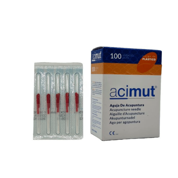 Silicone-coated steel acupuncture needles with plastic handle and guide - 100 units (Azimuth)