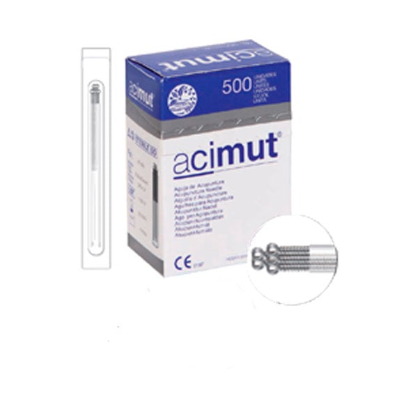 Siliconized steel acupuncture needle with silver handle with head and guide (Azimuth)