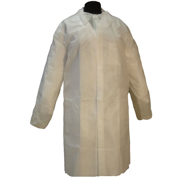 Disposable  white polyproylene gown, without pockets, with Velcro closure (50 units)
