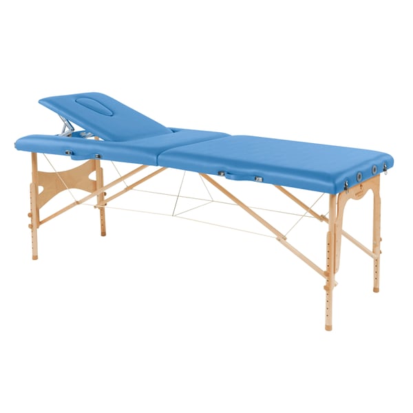 Ecopostural folding stretcher: two bodies, with adjustable natural wood structure and facial hole (182 x 70 cm)