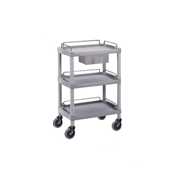 OK Farma4 cart: with three shelves and a drawer, protective rails and safety wheels