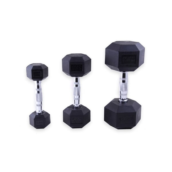 Black Rubber Hexagonal Dumbbell Set (16/20 units)