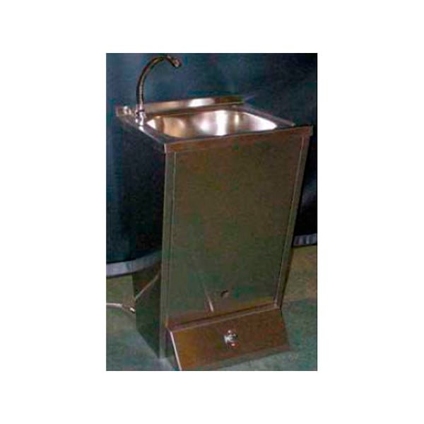 Self-contained stainless steel sink: with mains installation and push-button operation. Includes mixing valve (45 x 45 x85 cm)