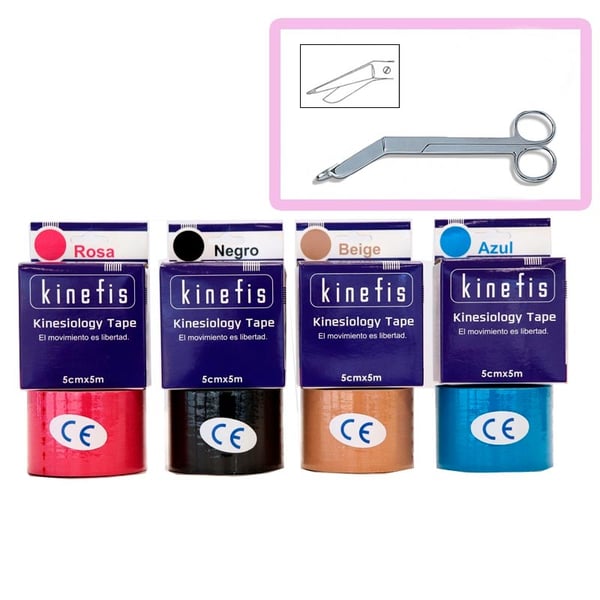 Savings Pack - 12 Neuromuscular Bandage Rolls - Kinefis Kinesiology Tape 5cm x 5meters + Kinefis Bandage Scissors 18 cm as a GIFT