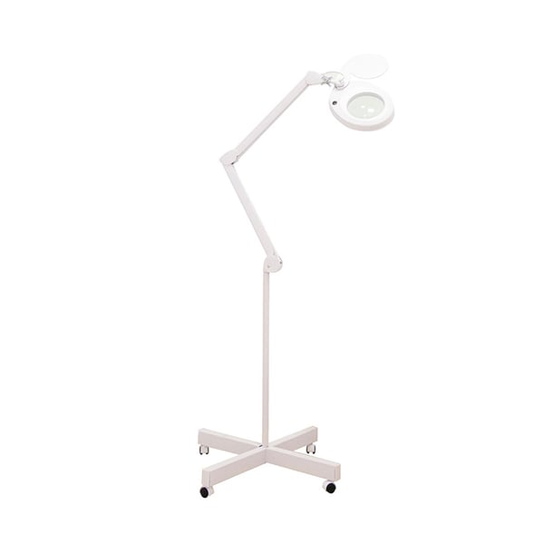 Magni+ LED cold light lamp with 5x magnifying glass: Base with four wheels, articulated arm and lens protection