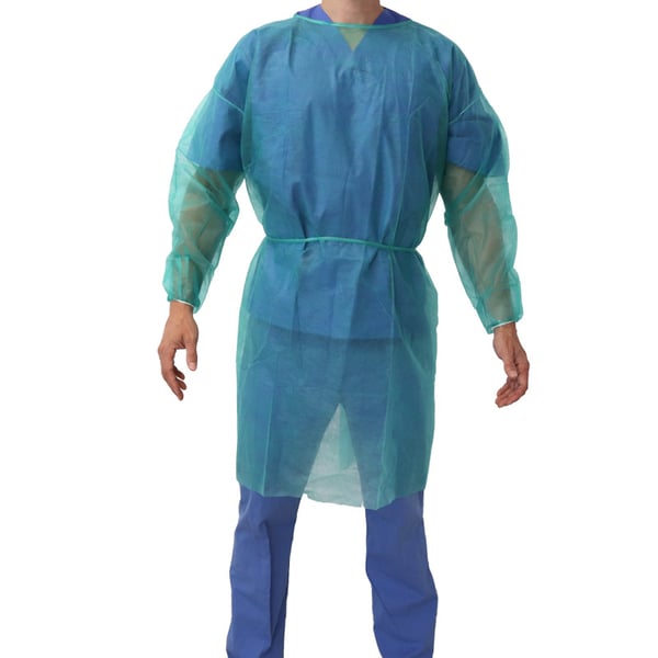 Disposable polypropylene gowns 20 grams: PPE Category I, back closure with ribbons and elastic cuffs (10 units)