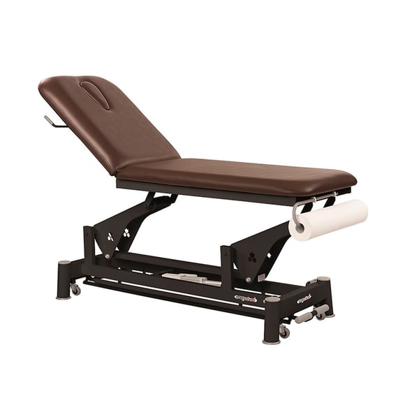 Ecopostural electric stretcher: two bodies, with black connecting rod structure and T13 headrest, reclining 15º in negative (62 x 188 cm)