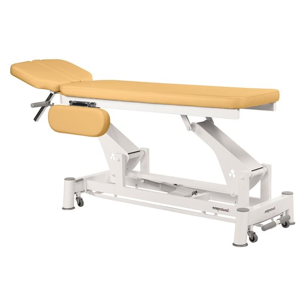 Ecopostural electric stretcher with two sections, folding arms and white connecting rod structure (188 cm x 50 cm)