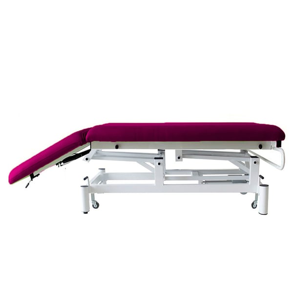 Kinefis Quality Colors two-body electric stretcher: With retractable wheels, reclining backrest by gas piston, highly stable structure, facial hole and an unbeatable quality-price ratio.