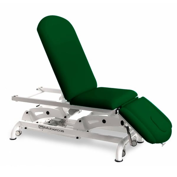 Electric couch for osteopathy: three bodies, with height adjustment, negative reclining backrest, Trendelenburg, roll holder and retractable wheels (two models available)