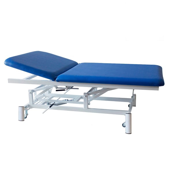 Two-section hydraulic stretcher, Bobath type, Kinefis Quality: with welded steel structure, height adjustment with pedals and retractable wheels