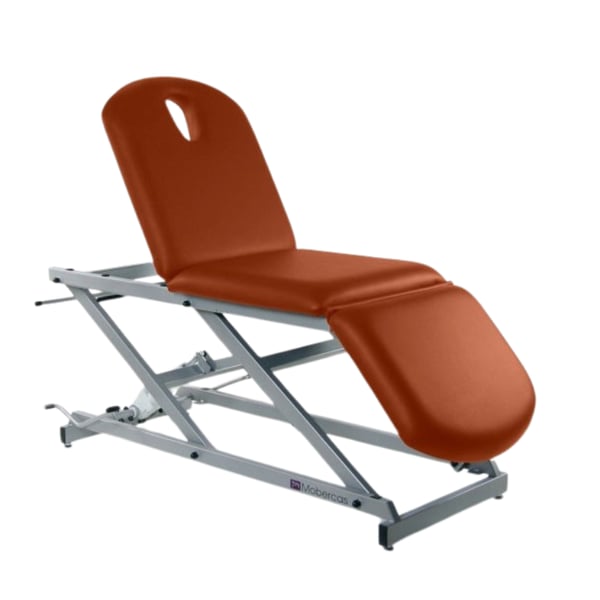 Hydraulic examination stretcher: three sections, chair-type with roll holder and face plug (two models available)