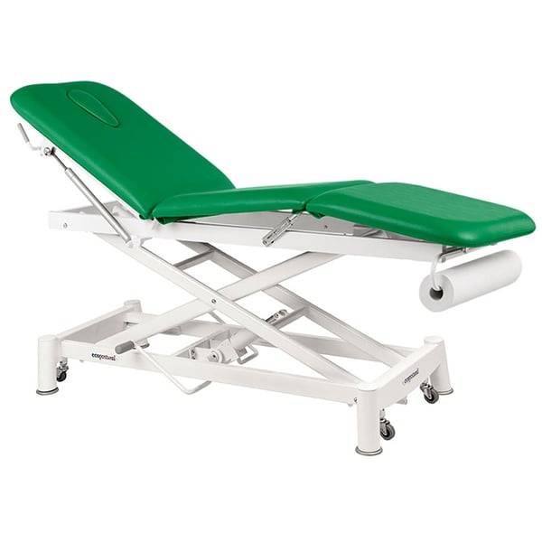 Ecopostural hydraulic stretcher: three sections, with white scissor structure and facial hole (62 x 198 cm)
