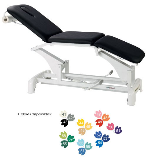 Ecopostural hydraulic stretcher: three bodies, with steel structure, retractable wheels and adjustable height