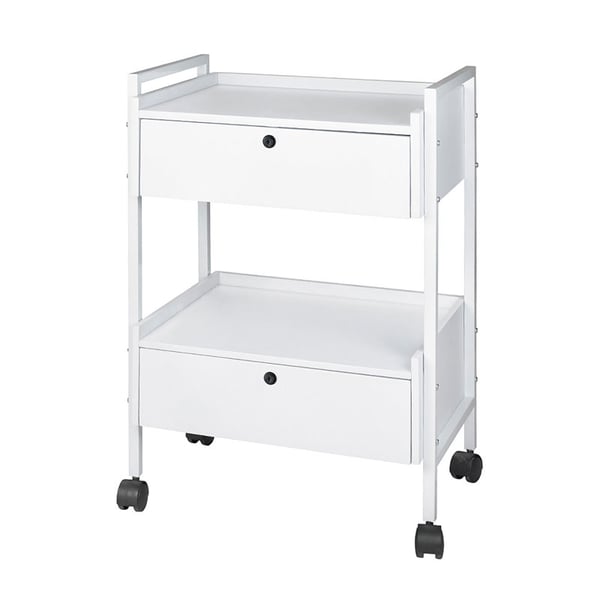 Easy Plus white metal trolley: Equipped with two shelves and two lockable drawers