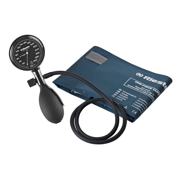 Riester e-mega aneroid blood pressure monitor black: a latex-free tube and disinfectable cuff (two sizes available)