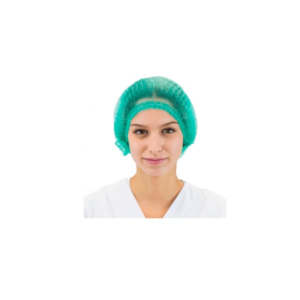 Disposable surgical caps of 20 gr: Double stitching, latex free and with elastic (100 units - green color)