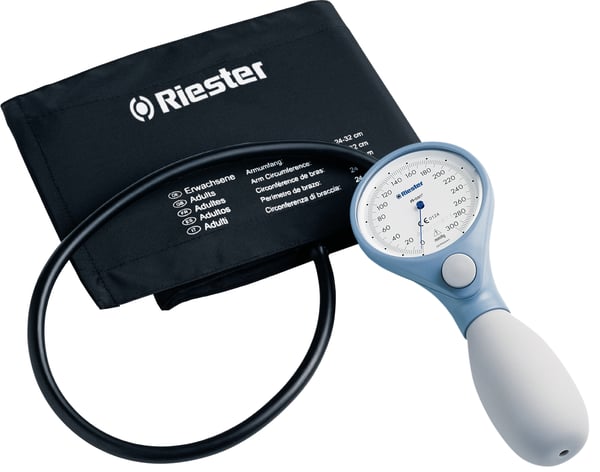 Riester Ri-San blue aneroid blood pressure monitor with latex-free velcro cuff