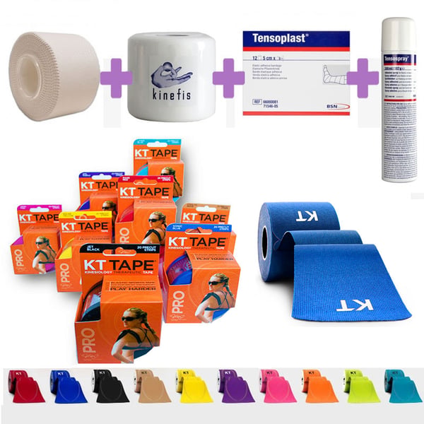 KT TAPE BANDING PACK OFFER: 12 Rolls Kt Tape Neuromuscular Bandage + 32 Anticrisis Tape + 6 Kinefis Pretape + Tensospray + 12 Tensoplast