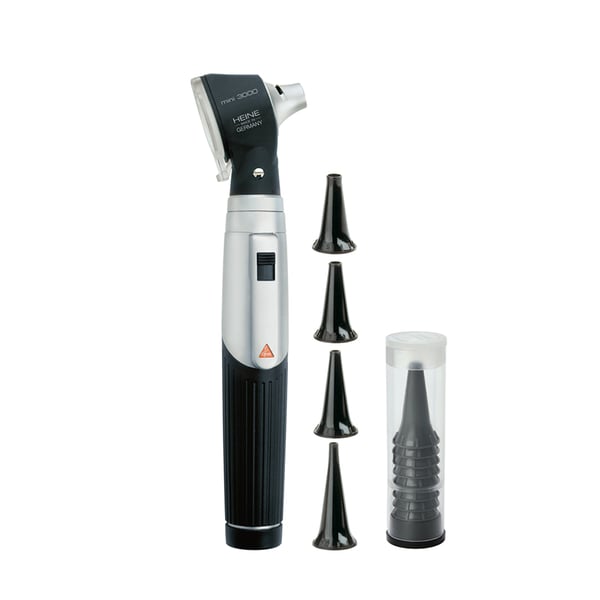 Heine Mini 3000 Otoscope: four continuous use specula, five disposable specula of 4mm and 2.5mm