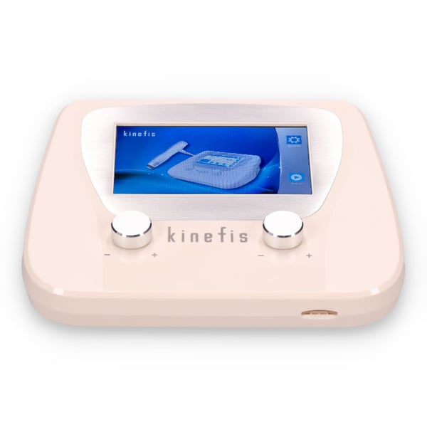 Kinefis Plus Radial Shockwave Therapy: Portable, with electromagnetic accelerator and hands-free foot pedal. Free carrying case included.