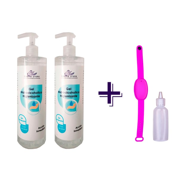 RAER Hydroalcoholic Gel Pack: Two bottles of Kinefis RAER Hydroalcoholic Sanitizing Gel 500 ml + rechargeable bracelet with gift dispenser bottle